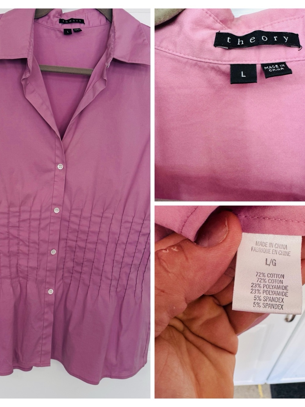 Theory Pink Pleated Button-Down Shirt